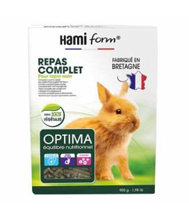 Hamiform Optima + Repas Complet pour Lapin Nain 900gr - Nourriture Riche en Fibres et Oméga-3